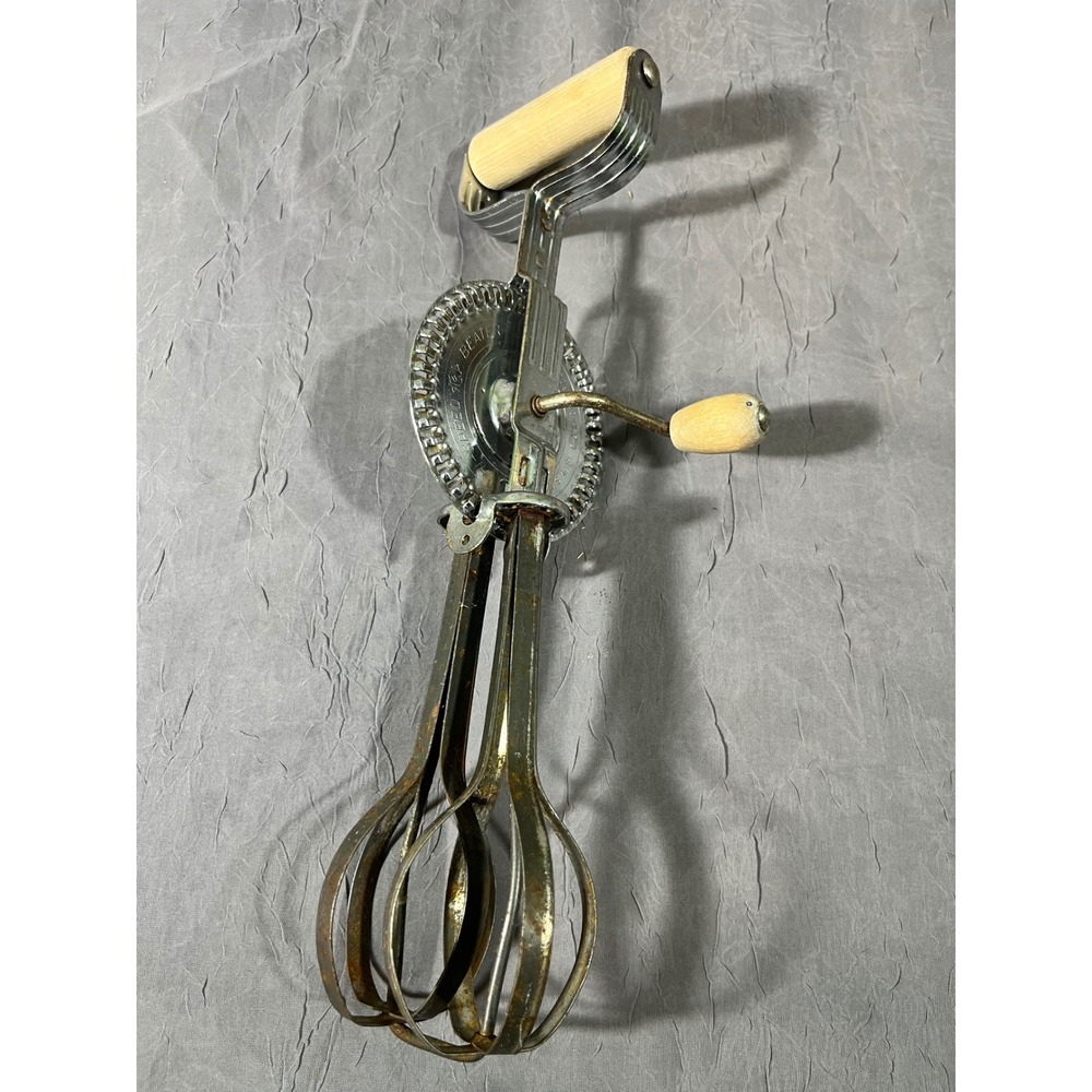 Vintage AJ Ekco High Speed Beater Hand Crank Egg Mixer Wood Handle Made in USA